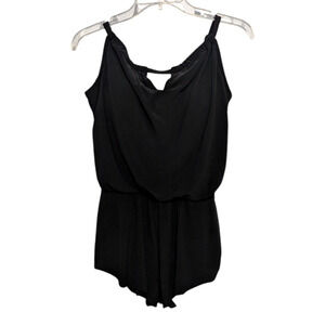 Aqua Green Swimsuit Womens Small One Piece Romper‎ Shorts Black Slimming Tank